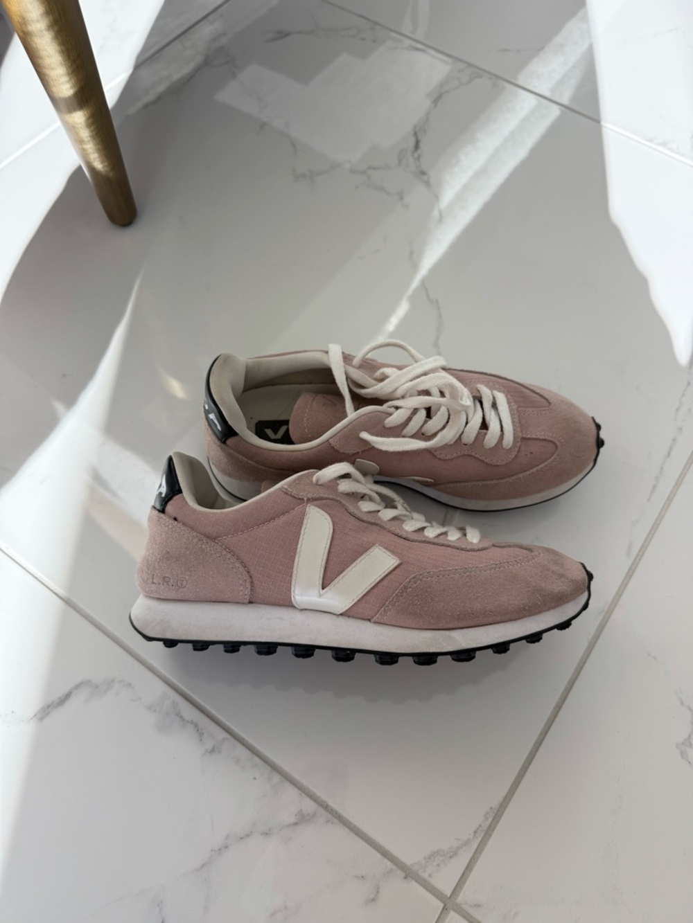 Veja Pink Suede Sneakers with White Accents